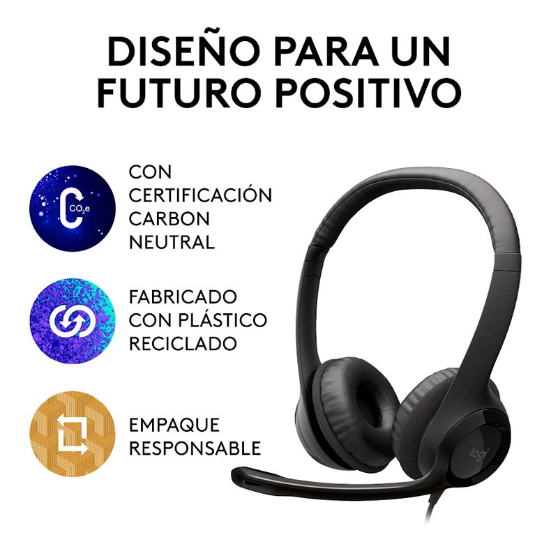 Audifonos tipo Headset Logitech H390 USB con Micrófono Negro