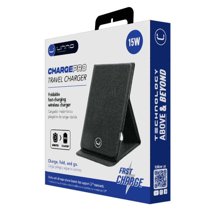 Cargador Inalámbrico UNNO TEKNO CHARGEPRO Plegable Fast Charge 15W Negro