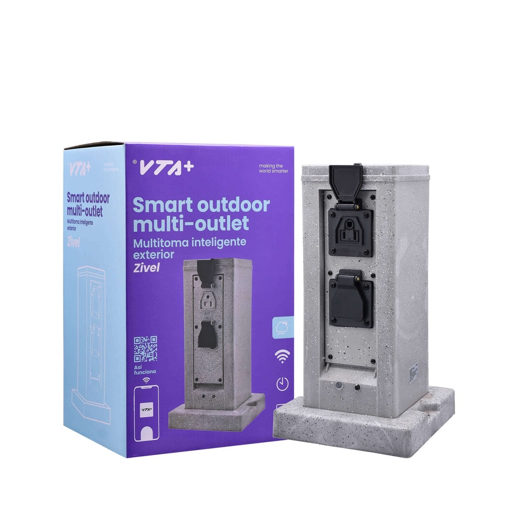 Tomacorriente Inteligente Tipo Roca VTA+ 2 Tomas Smart Home Wi-Fi para Exteriores