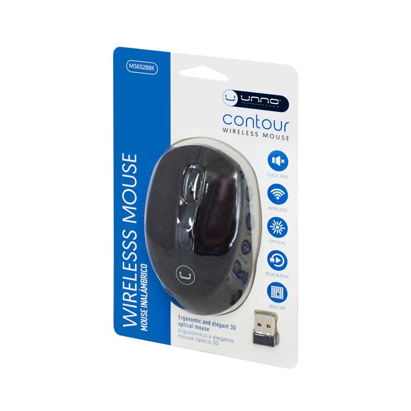Mouse Inalámbrico UnnoTekno Countour 1600DPI Negro