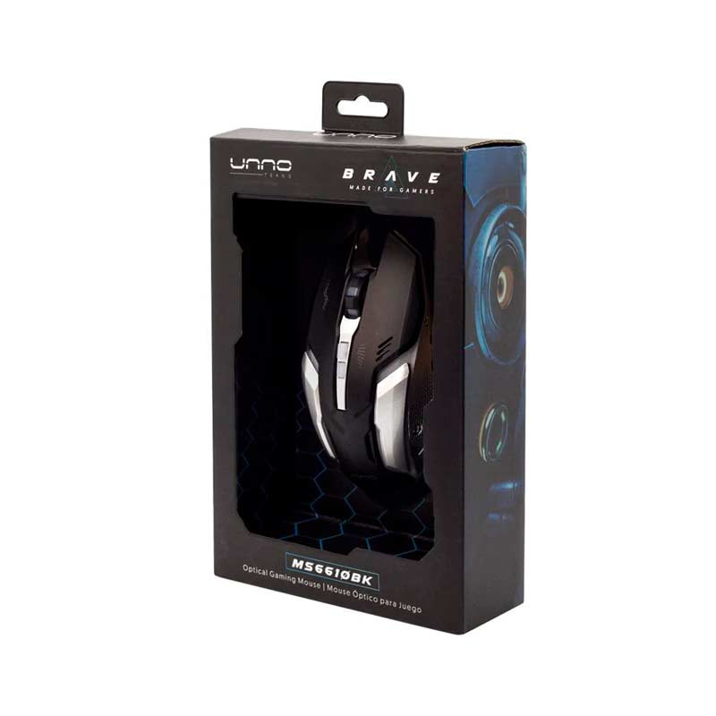 Mouse Gaming Alámbrico UnnoTekno Brave Óptico 2400DPI Negro-Gris