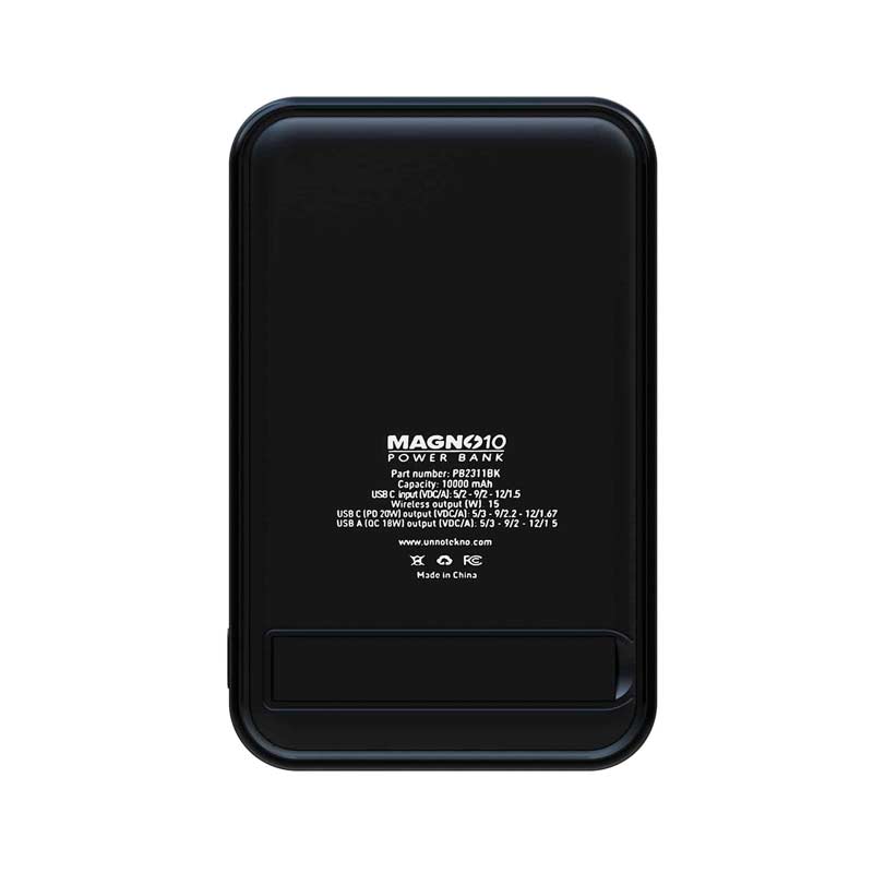 PowerBank UnnoTekno10000 mAh USB/USB-C/Inalámbrico Negro