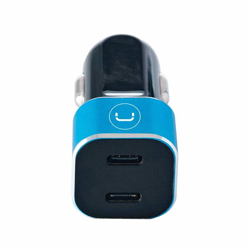 Cargador Unno Tekno para Carro Dual USB-C 40W Negro/Celeste