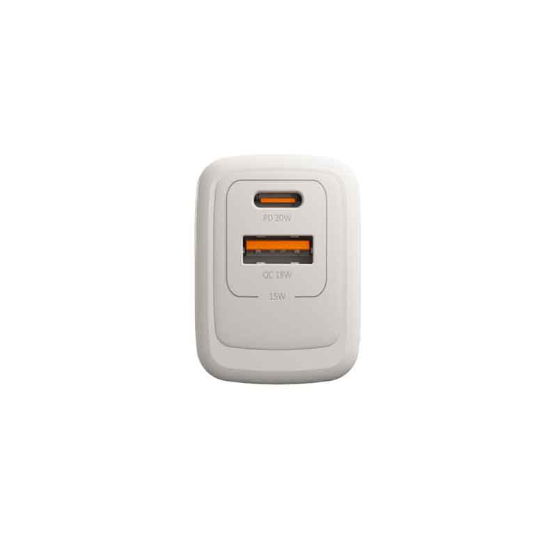 Cargador de Pared UnnoTekno PowerPro Dual USB USB-C 20W​​ Blanco