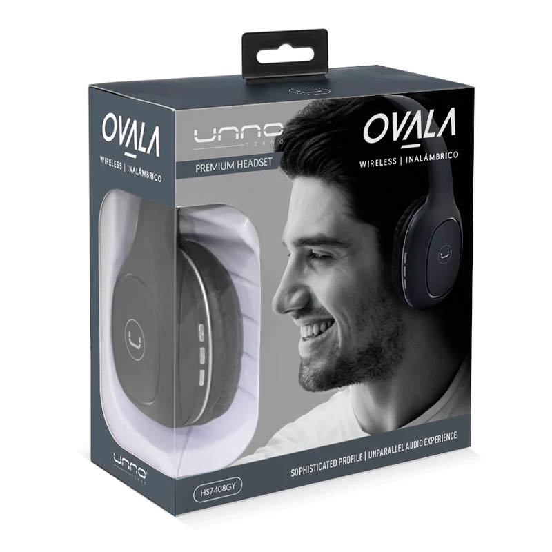 Audífonos Tipo Headset UnnoTekno Bluetooth 3.5mm Ovala 5.0
con Micrófono Gris