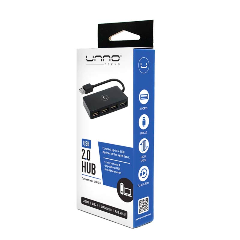 Hub UnnoTekno 4 Puertos USB 2.0 Negro