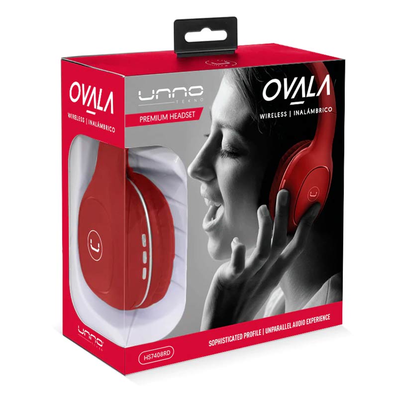 Audífonos Tipo Headset UnnoTekno Bluetooth 3.5mm Ovala 5.0 con Micrófono Rojo
