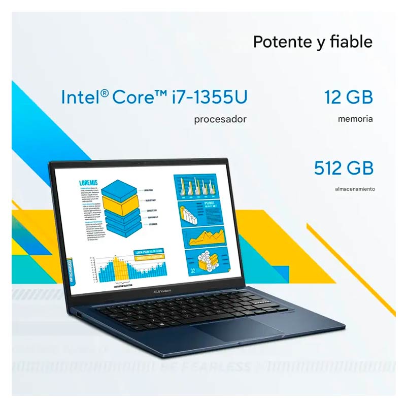 Laptop Asus Vivobook 14" i7-1355U 12GB RAM 512GB SSD W11 Teclado Ingles