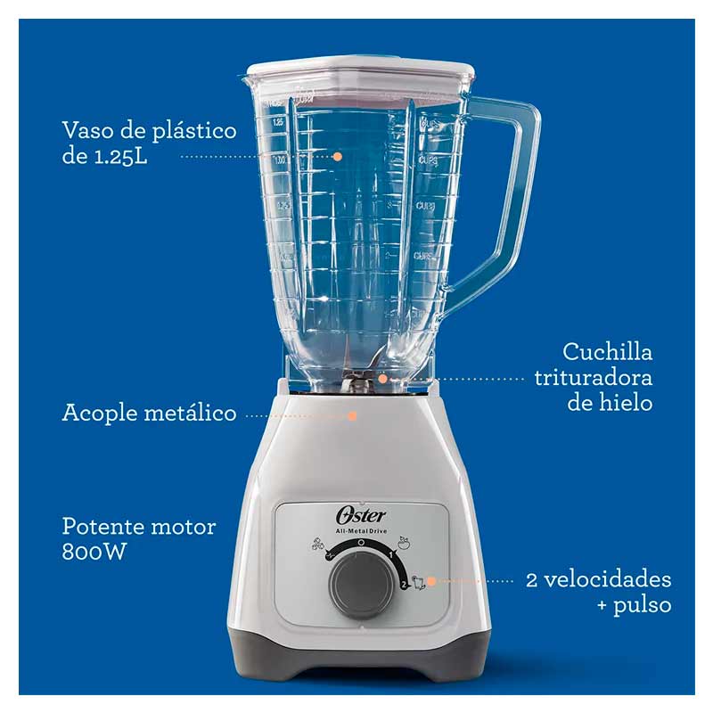 Licuadora Oster BLSTKAPWRD 2 Velocidades Jarra de Plástico 1.25 Lt Blanco 800 W