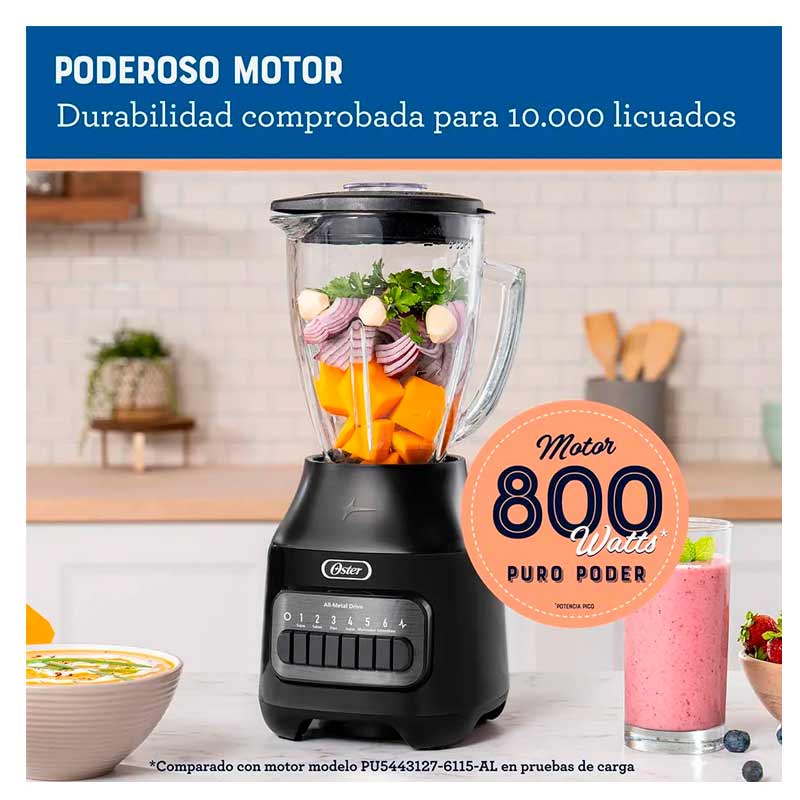 Licuadora Oster BLSTPEG-BPB 6 Velocidades Jarra de Vidrio 1.5 Lt Negro 800 W