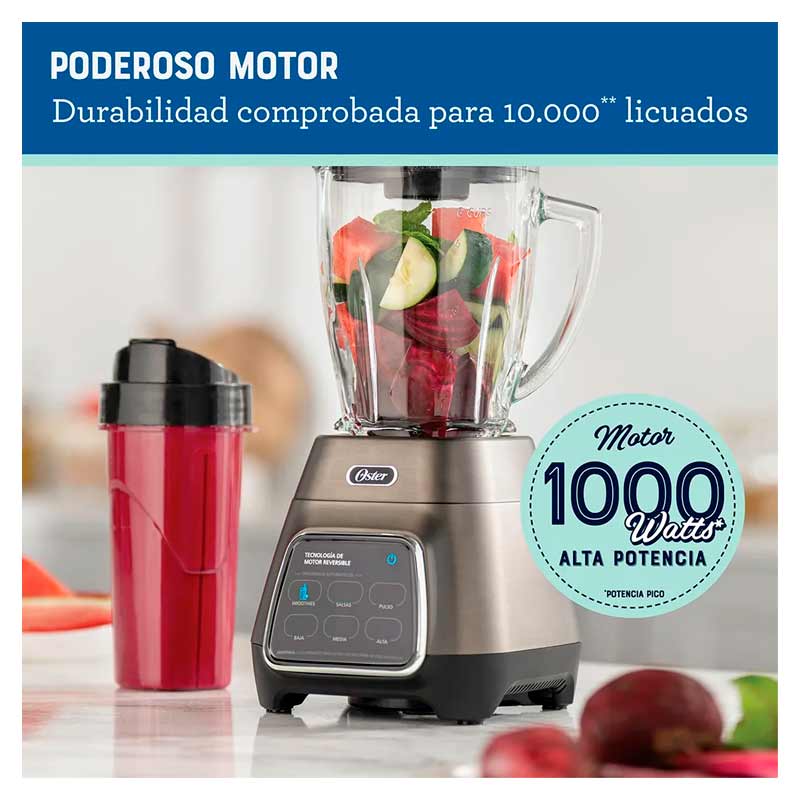 Licuadora Oster Xpert Series Blend-N-Go BLST3BCPG2 3 Velocidades Jarra de Vidrio 2 Lt Gris 1500 W +  Vaso Blend-N-Go