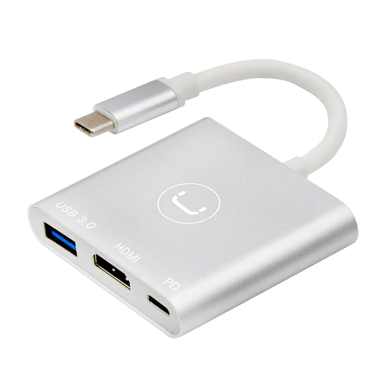 Hub Unno Tekno 3 puertos HB1101SV USB-C Plateado