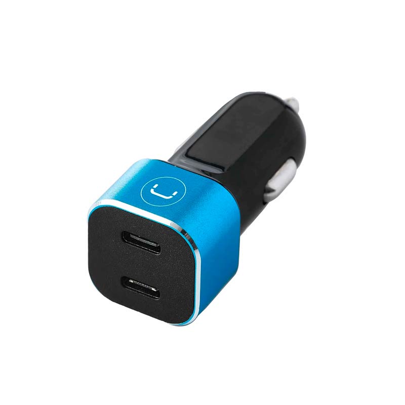 Cargador Unno Tekno PW5027BK para Carro Dual USB-C 40W Negro/Celeste