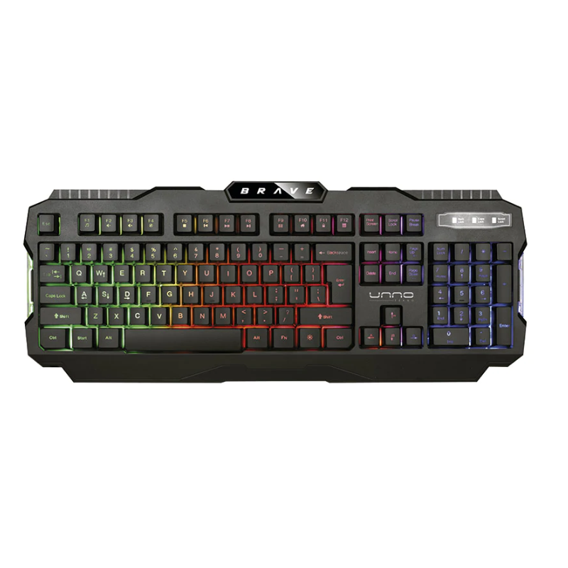 Teclado Gaming Alámbrico Unno Tekno Brave USB Negro Inglés