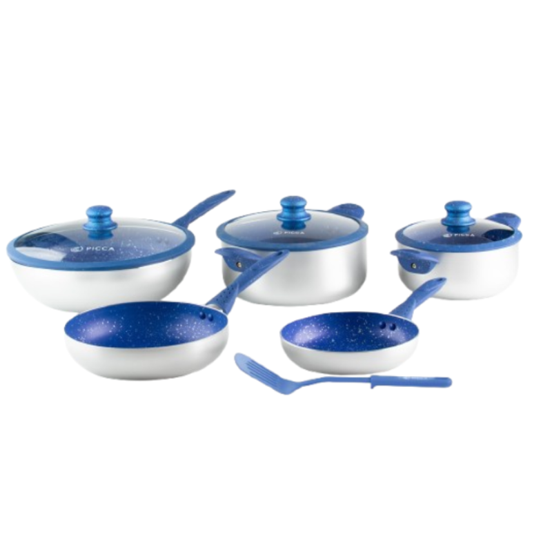 Batería de Cocina Picca 9 Piezas Plata Azul