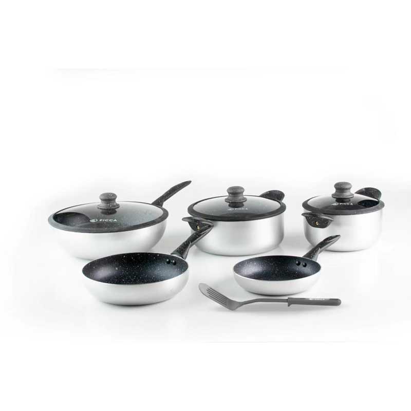 Batería de Cocina Picca 9 Piezas Plata Negro