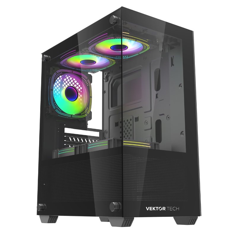 Case Gaming VektorTech SGM-680 Mini Torre Vidrio Templado Micro ATX Negro (Sin Fuente)